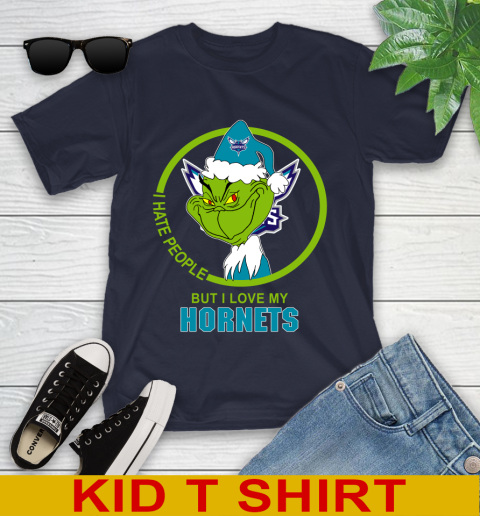Charlotte Hornets NBA Christmas Grinch I Hate People But I Love My Favorite Basketball Team Youth T-Shirt 3