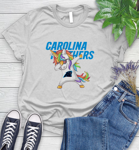 Carolina Panthers NFL Football Funny Unicorn Dabbing Sports Women's T-Shirt