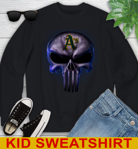 Oakland Athletics MLB Baseball Punisher Skull Sports Youth Sweatshirt