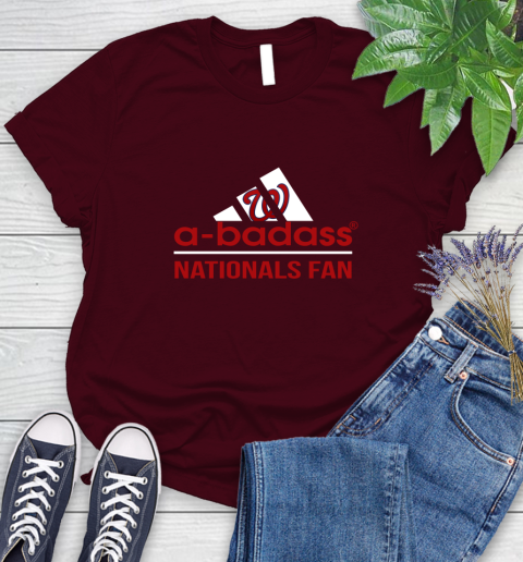 MLB A Badass Washington Nationals Fan Adidas Baseball Sports Women's T-Shirt 7