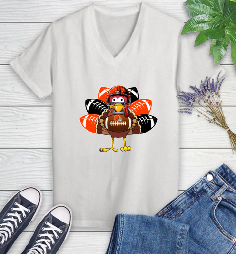 Cleveland Browns Turkey Thanksgiving Day Women's V-Neck T-Shirt