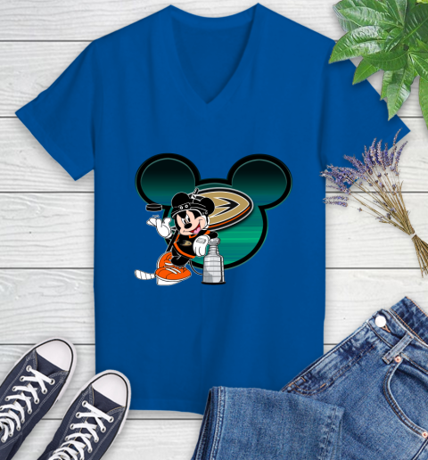 NHL Anaheim Ducks Stanley Cup Mickey Mouse Disney Hockey T Shirt Women's V-Neck T-Shirt 10