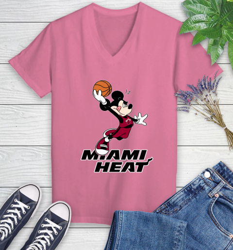 NBA Basketball Miami Heat Cheerful Mickey Mouse Shirt Women's V-Neck T-Shirt 11