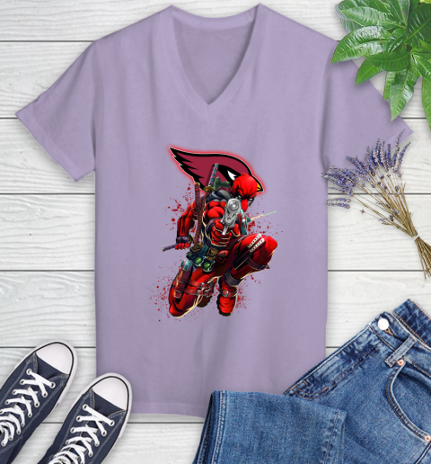 NFL Deadpool Marvel Comics Sports Football Arizona Cardinals Women's V-Neck T-Shirt 14
