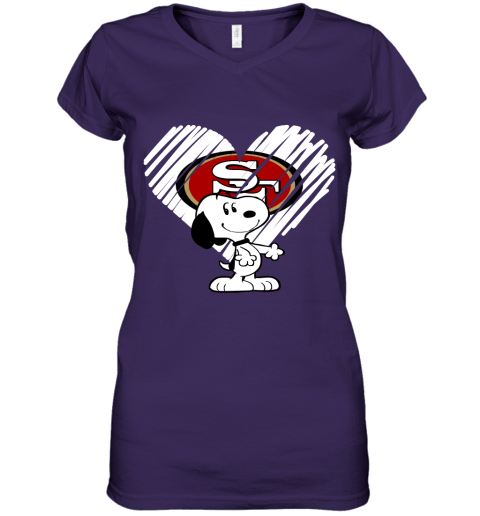 ls9r a happy christmas with san francisco 49ers snoopy women v neck t shirt 39 front purple