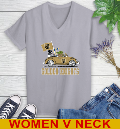 NHL Hockey Vegas Golden Knights Darth Vader Baby Yoda Driving Star Wars Shirt Women's V-Neck T-Shirt 5