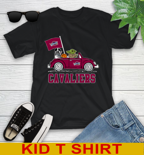 NBA Basketball Cleveland Cavaliers Darth Vader Baby Yoda Driving Star Wars Shirt Youth T-Shirt 2