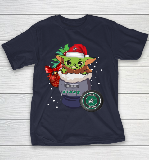 Dallas Stars Christmas Baby Yoda Star Wars Funny Happy NHL Youth T-Shirt 4