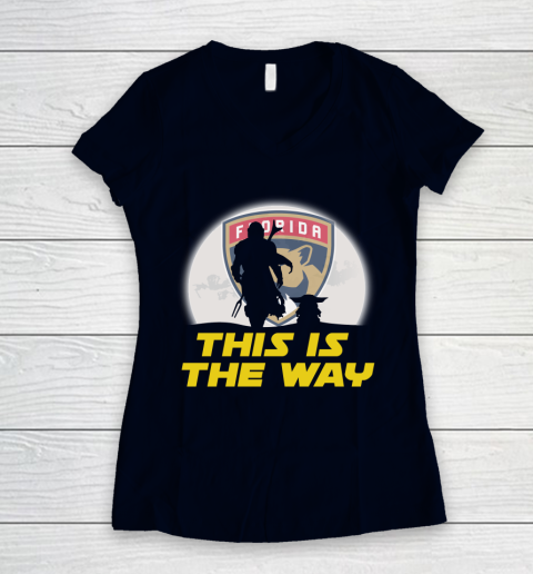 Florida Panthers NHL Ice Hockey Star Wars Yoda And Mandalorian This Is The Way Women's V-Neck T-Shirt 2