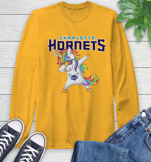 Charlotte Hornets NBA Basketball Funny Unicorn Dabbing Sports Long Sleeve T-Shirt 3