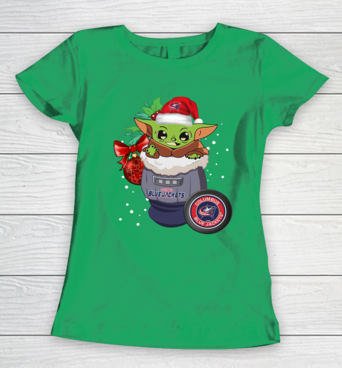 Columbus Blue Jackets Christmas Baby Yoda Star Wars Funny Happy NHL Women's T-Shirt