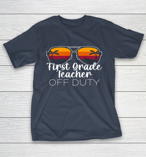 1st Grade Teacher Off Duty Sunglasses Beach Sunset T-Shirt 3