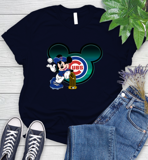 MLB Chicago Cubs The Commissioner's Trophy Mickey Mouse Disney Women's T-Shirt 3
