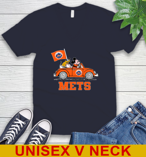 MLB Baseball New York Mets Pluto Mickey Driving Disney Shirt V-Neck T-Shirt 3