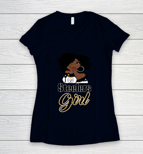 Pittsburgh Steelers Girl NFL Women's V-Neck T-Shirt 3