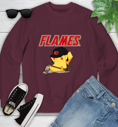 NHL Pikachu Hockey Sports Calgary Flames Youth Sweatshirt 5