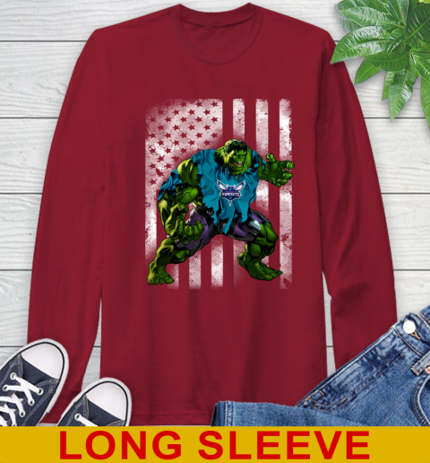 Charlotte Hornets Hulk Marvel Avengers NBA Basketball American Flag Long Sleeve T-Shirt 9