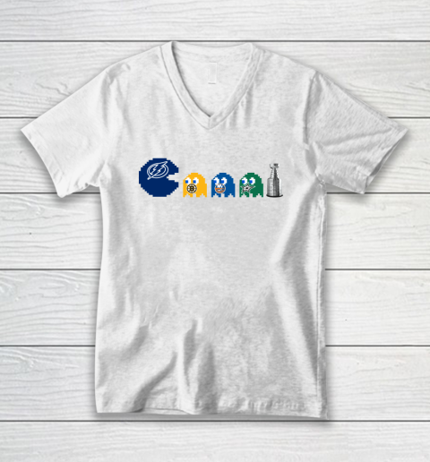 Tampa Bay Lightning x Pacman Create History For Stanley Cup V-Neck T-Shirt 2