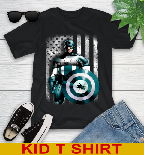 San Jose Sharks NHL Hockey Captain America Marvel Avengers American Flag Shirt Youth T-Shirt