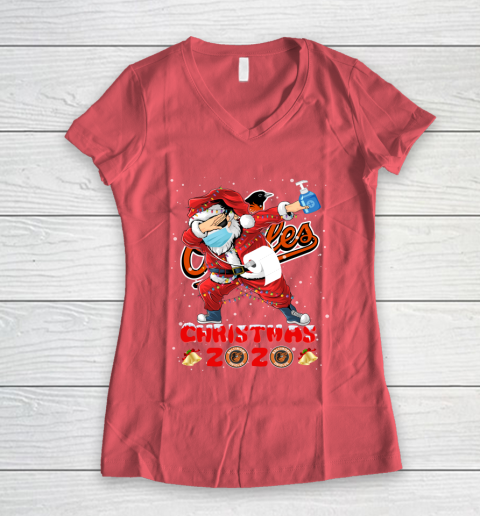 Baltimore Orioles Funny Santa Claus Dabbing Christmas 2020 MLB Women's V-Neck T-Shirt 4