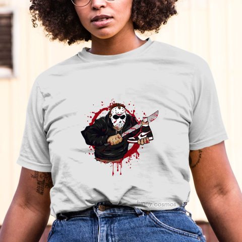 Air Jordan 1 Bloodline Matching Sneaker Tshirt Jason Voorhees Black and White Jordan Tshirt