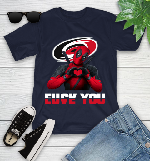 NHL Carolina Hurricanes Deadpool Love You Fuck You Hockey Sports Youth T-Shirt 2