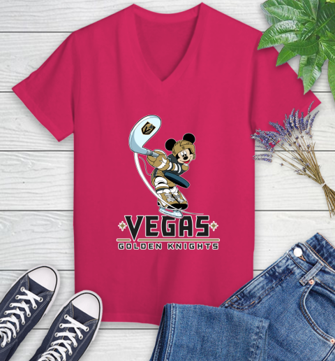 NHL Hockey Vegas Golden Knights Cheerful Mickey Mouse Shirt Women's V-Neck T-Shirt 8