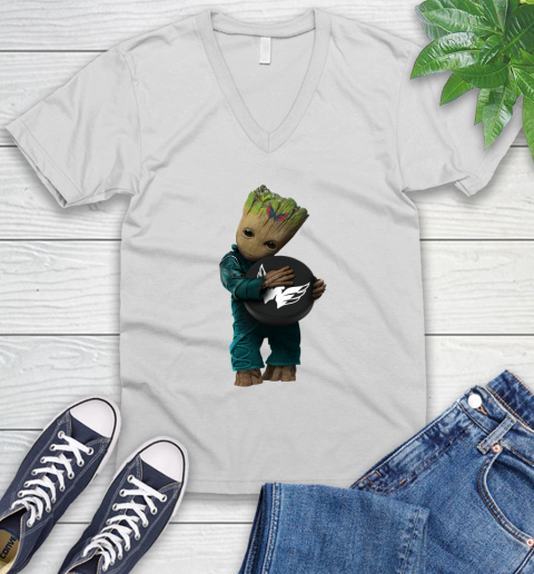 NHL Groot Guardians Of The Galaxy Hockey Sports Washington Capitals V-Neck T-Shirt