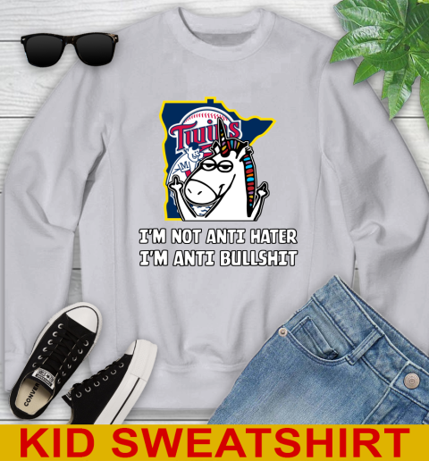Minnesota Twins MLB Baseball Unicorn I'm Not Anti Hater I'm Anti Bullshit Youth Sweatshirt 4