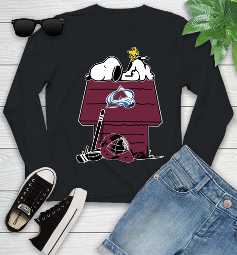 Colorado Avalanche NHL Hockey Snoopy Woodstock The Peanuts Movie Youth Long Sleeve 2