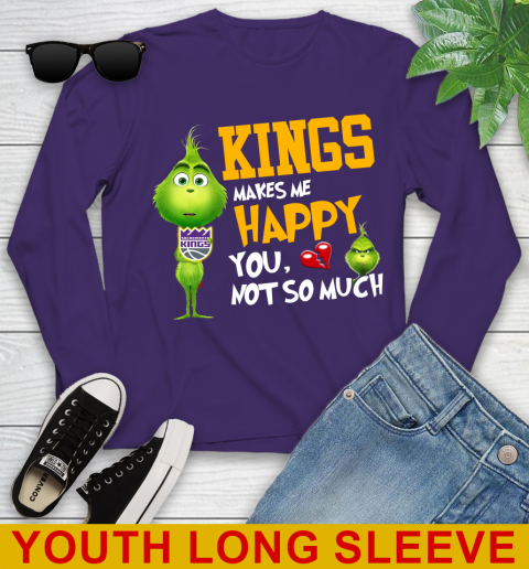 NBA Sacramento Kings Makes Me Happy You Not So Much Grinch Basketball Sports Youth Long Sleeve 4