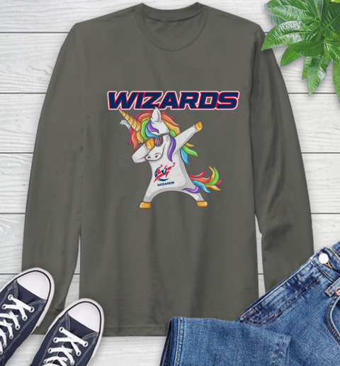 Washington Wizards NBA Basketball Funny Unicorn Dabbing Sports Long Sleeve T-Shirt 8