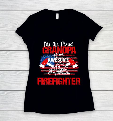 Grandpa Funny Gift Apparel  Proud Grandpa Of An Awesome Firefighter Women's V-Neck T-Shirt
