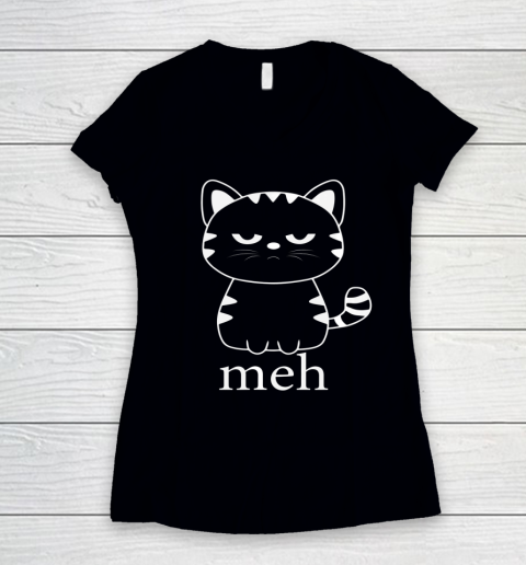 MEH CAT Shirt Funny Sarcastic Gift for Cat Lovers Halloween Women's V-Neck T-Shirt