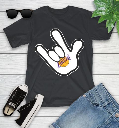 Los Angeles Lakers NBA Basketball Mickey Rock Hand Disney Youth T-Shirt 2