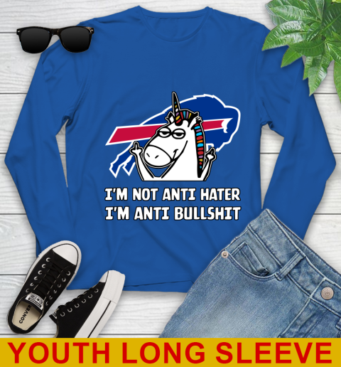 Buffalo Bills NFL Football Unicorn I'm Not Anti Hater I'm Anti Bullshit Youth Long Sleeve 10