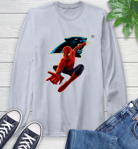 NFL Spider Man Avengers Endgame Football Carolina Panthers Long Sleeve T-Shirt 6