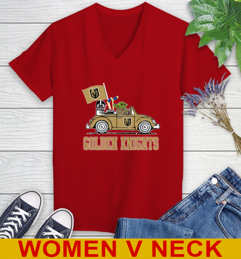 NHL Hockey Vegas Golden Knights Darth Vader Baby Yoda Driving Star Wars Shirt Women's V-Neck T-Shirt 12