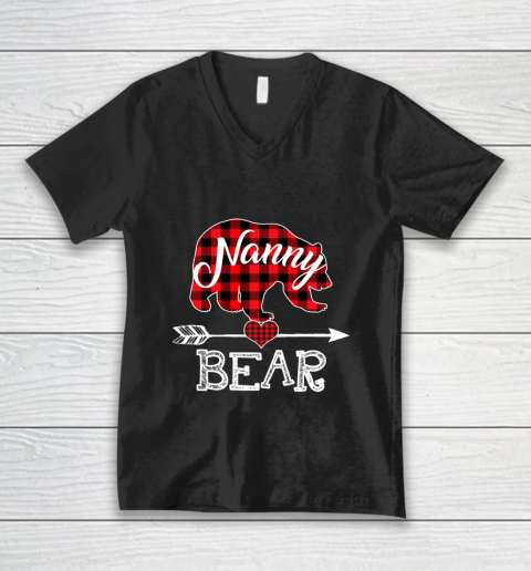 Nanny Bear Christmas Pajama Red Plaid Buffalo Family Gift V-Neck T-Shirt