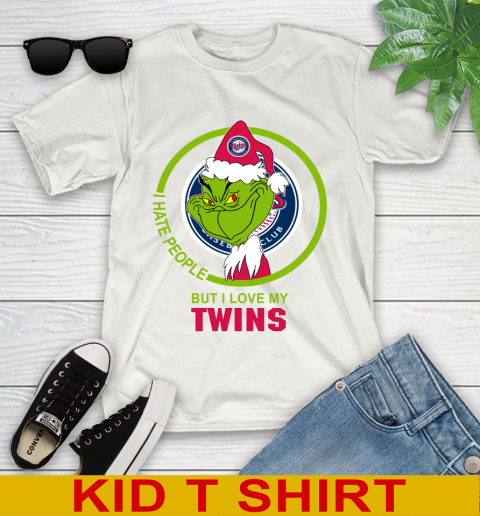 Minnesota Twins MLB Christmas Grinch I Hate People But I Love My Favorite Baseball Team Youth T-Shirt