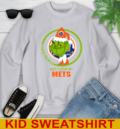 New York Mets MLB Christmas Grinch I Hate People But I Love My Favorite Baseball Team Youth Sweatshirt 4
