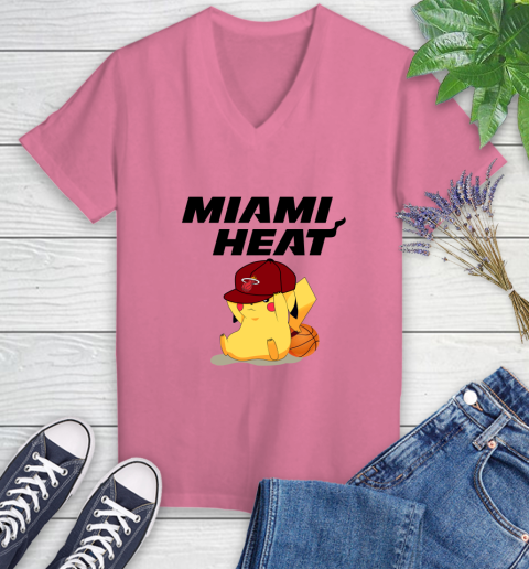 NBA Pikachu Basketball Sports Miami Heat Women's V-Neck T-Shirt 13
