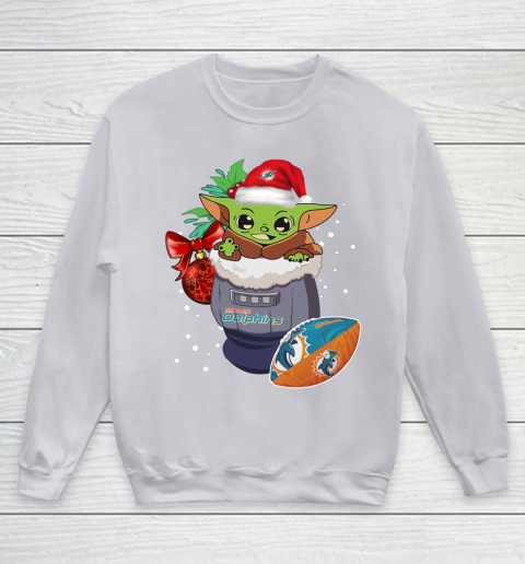 Miami Dolphins Christmas Baby Yoda Star Wars Funny Happy NFL Youth Sweatshirt 4
