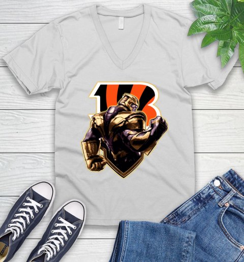 NFL Thanos Avengers Endgame Football Sports Cincinnati Bengals V-Neck T-Shirt