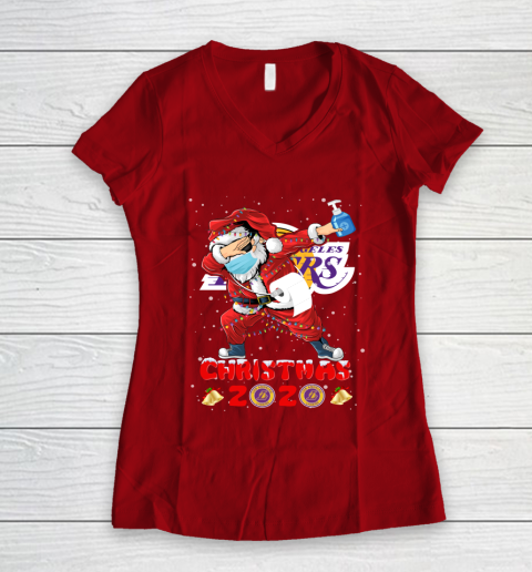 Los Angeles Lakers Funny Santa Claus Dabbing Christmas 2020 NBA Women's V-Neck T-Shirt 8