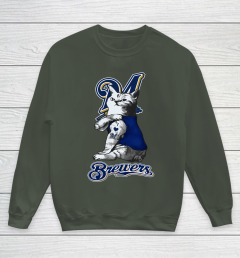 MLB Baseball My Cat Loves Milwaukee Brewers Youth Sweatshirt 8