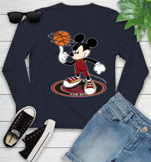 NBA Basketball Miami Heat Cheerful Mickey Disney Shirt Youth Long Sleeve 3