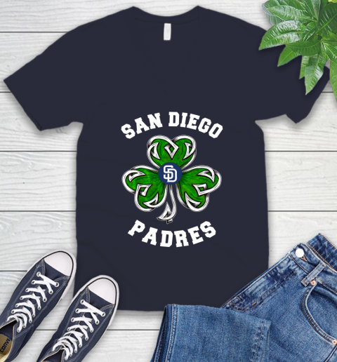 MLB San Diego Padres Three Leaf Clover St Patrick's Day Baseball Sports V-Neck T-Shirt 2