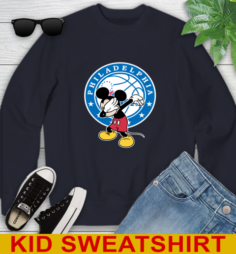 Philadelphia 76ers NBA Basketball Dabbing Mickey Disney Sports Youth Sweatshirt 3