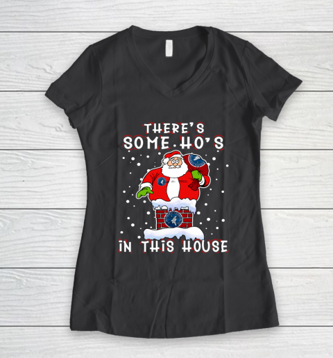 Minnesota Timberwolves Christmas There Is Some Hos In This House Santa Stuck In The Chimney NBA Women's V-Neck T-Shirt 6